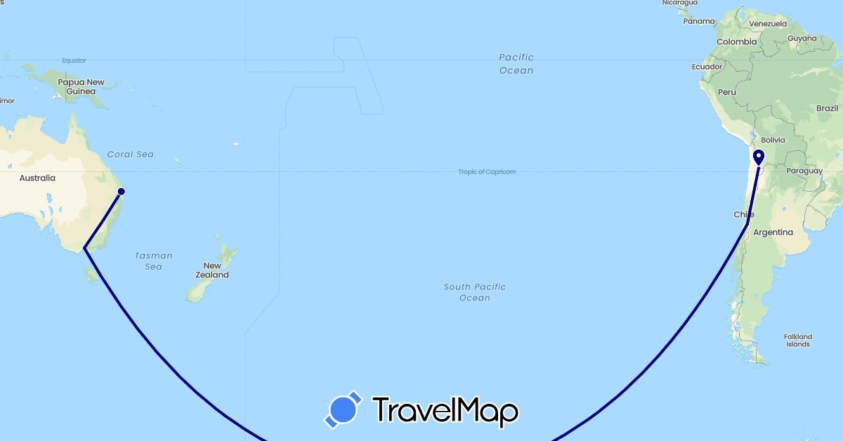 TravelMap itinerary: driving in Australia, Chile (Oceania, South America)